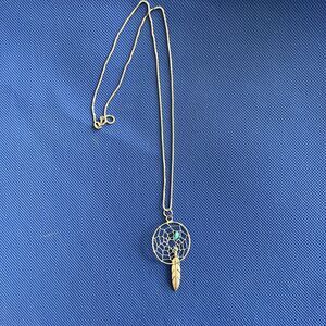 Dream Catcher Feather Turquoise Pendant Necklace Italian 925 Silver Vintage